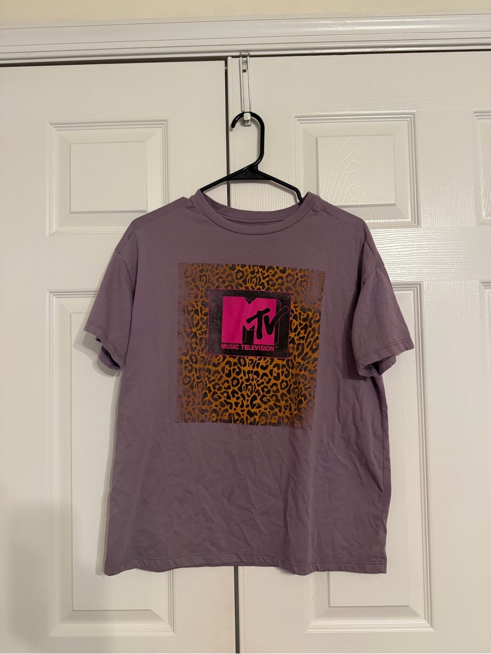 MTV Mauve Tee with Leopard Square and Hot Pink Logo